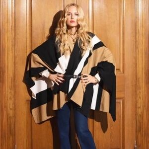 NWT ParrishLA Stevie Poncho Black Camel White